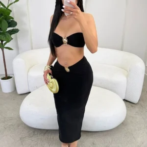 Hollow Metal Decoration Slim Fit Beach Co-ord Set